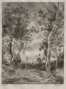 Paisaje, o El caballo blanco, después de Corot de Felix Bracquemond