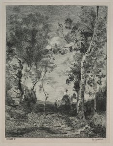 Paisaje, o El caballo blanco, después de Corot de Felix Bracquemond