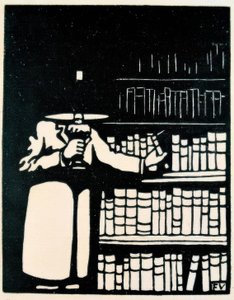 Bibliófilo con lámpara en su biblioteca de Felix Edouard Vallotton