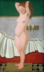 Mujer en el baño peinándose