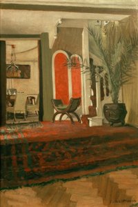 Interior, salón con escalera y comedor en el fondo de Felix Edouard Vallotton