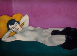 Mujer reclinada frente a fondo violeta. 1924