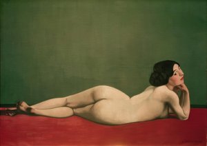 Desnudo acostado sobre alfombra roja