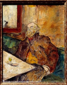 Retrato de Paul Verlaine (1844-1896), poeta francés, sentado en el bar frente a un vaso de absenta