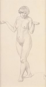 Desnudo de pie mirando hacia adelante