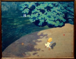El balón o rincón del parque con niño jugando a la pelota de Felix Edouard Vallotton