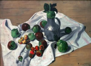 Una tetera de hierro, manzanas y dos membrillos de Felix Edouard Vallotton