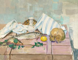 Bodegón con calavera y pescado de Felix Esterl