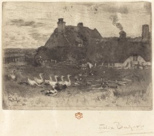 Las pequeñas chozas (Pequeña placa) de Felix Hilaire Buhot