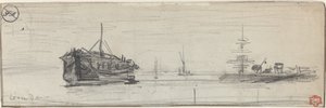 Embarcaciones en el puerto de Londres [recto], c. 1884 de Felix Hilaire Buhot