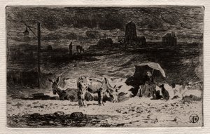 Los burros en la Colina de las Codornices, c. 1875 de Felix Hilaire Buhot