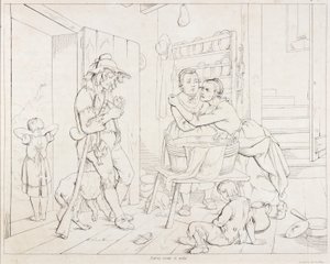 (Rip Van Winkle, ilustración) Rip regañado por su mujer de Felix Octavius Carr Darley