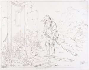 (Rip Van Winkle, ilustración) Rip regresa a su casa en ruinas