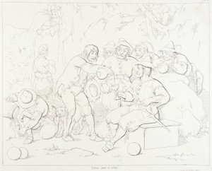 (Rip Van Winkle, ilustración) Rip sirviendo licor a los hombres extraños de las montañas de Felix Octavius Carr Darley