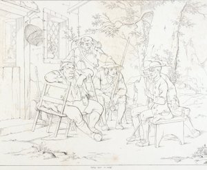 (Rip Van Winkle, ilustración) Rip con Junto en la posada del pueblo