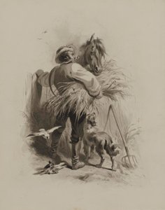 Granjero con caballo, perro y palomas de Felix Octavius Carr Darley