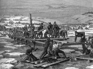 Pontoniers del ejército napoleónico cruzando el Berezina de Felix Philippoteaux