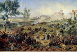 Vista de la Batalla de Montebello di Casteggio, 20/05/1859. Francia vence al ejército austríaco. Pintura de Henri-Felix-Emmanuel Philippoteaux (1815-1884) 1862. París, Museo del Ejército de Felix Philippoteaux