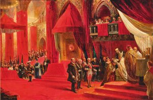 La coronación del emperador Carlos I de Austria como rey Carlos IV de Hungría..., 1917 de Felix Schwormstadt