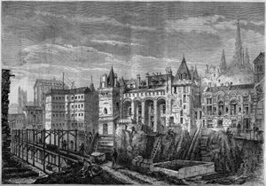 Arquitectura: vista de la fachada occidental del antiguo palacio de los reyes de Francia en la Île de la Cité, en París de Felix Thorigny