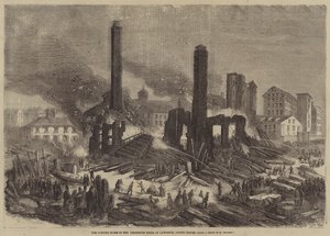 Las ruinas ardientes de los molinos Pemberton, en Lawrence, Estados Unidos de Felix Thorigny