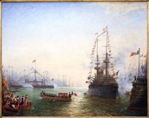 Toulon, visita del presidente Emile Loubet (1838-1929) a las alas francesa e italiana en abril de 1901. Pintura de Felix Ziem (1821-1911) de Félix Ziem
