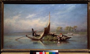 Familia en un barco (Transporte de forraje en un velero) - Familia en un barco - Pintura de Fyodor Vasilyev (Feodor Alexandrovich, Fiodor Alexandrovitch Vasiliev (1850-1873), óleo sobre lienzo