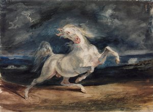 Caballo asustado por un rayo de Ferdinand Victor Eugene Delacroix