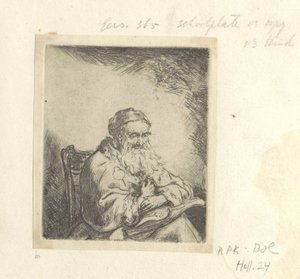 Anciano con una hoja de trébol en su chaqueta Recueil de quatre-vingt-cinq estampes originales (título de la serie) de Ferdinand Bol (attributed to)