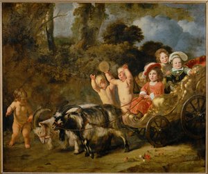 Niños aristocráticos en un carruaje tirado por cabras (pintura sobre lienzo)