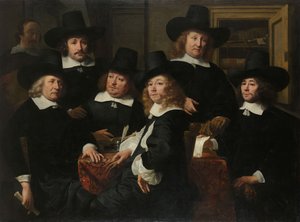 Seis Regentes y el Bedel del Instituto Nieuw Zijds para la Ayuda Exterior a los Pobres, Ámsterdam de Ferdinand Bol
