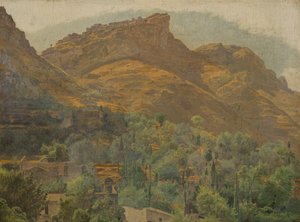 Vista de la ciudad de montaña de Mola cerca de Taormina de Ferdinand Georg Waldmuller