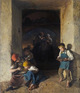 Niños recibiendo su desayuno de Ferdinand Georg Waldmuller