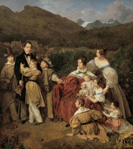 El notario Dr. Josef August Eltz con su esposa Caroline, de soltera Schaumburg, y sus ocho hijos en Ischl de Ferdinand Georg Waldmuller