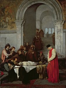 El pintor Luca Signorelli junto al cuerpo del hijo muerto de su rival, 1859