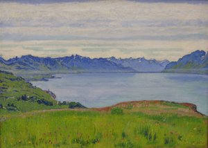 Paisaje en el lago Lemán con vista hacia el Valais de Ferdinand Hodler