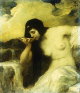 Una ninfa bebiendo en un manantial, 1907 de Ferdinand Keller