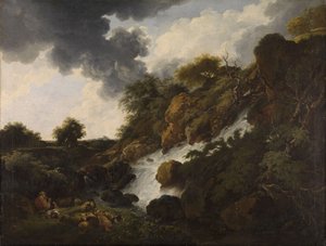 Paisaje montañoso con cascada de Ferdinand Kobell