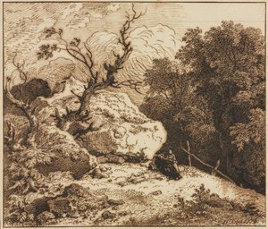 Ermitaño en un paisaje boscoso, 1776 de Ferdinand Kobell