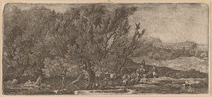 Pastores con su rebaño cruzando un arroyo de Ferdinand Kobell