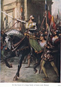 A la cabeza del gran grupo de hombres cabalgaba Rienzi, ilustración de Las historias de las óperas de Wagner, pub. por George Harrap & Co Ltd 1932 de Ferdinand Lecke