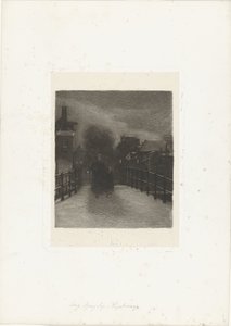 Anciana con niño en un puente Tarde de invierno (título sobre el objeto) de Ferdinand Oldewelt (signed by artist)
