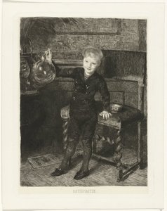 Niño haciendo burbujas Satisfacción (título sobre el objeto) de Ferdinand Oldewelt