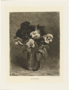 Violetas en un florero Flores (título en objeto) de Ferdinand Oldewelt
