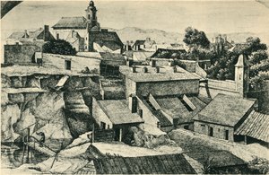 Cantera en Alt-Matzleinsdorf, con la iglesia parroquial de San Florian en Viena de Ferdinand Olivier