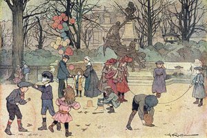 Juegos de colin-aillard, salto de cuerda, globo y arena en el jardín público, en Imagier de l