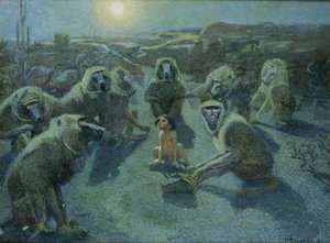Mowgli capturado por los monos (óleo y tinta sobre lienzo) de Ferdinand Schebek
