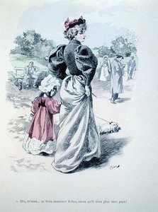Mamá, ¿ese hombre de ahí es mi padre?", hacia 1900 (grabado coloreado).