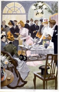 Recepción para el té - dibujo de Bac de Ferdinand Sigismund Bac