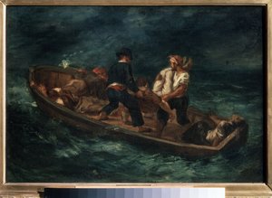 “Después de un naufragio” (también llamado “Naufragios abandonados en una canoa”) Supervivientes de un naufragio en una balsa. Pintura de Eugene Delacroix (1798-1863) 1847 Museo Pushkin de Bellas Artes de Moscú